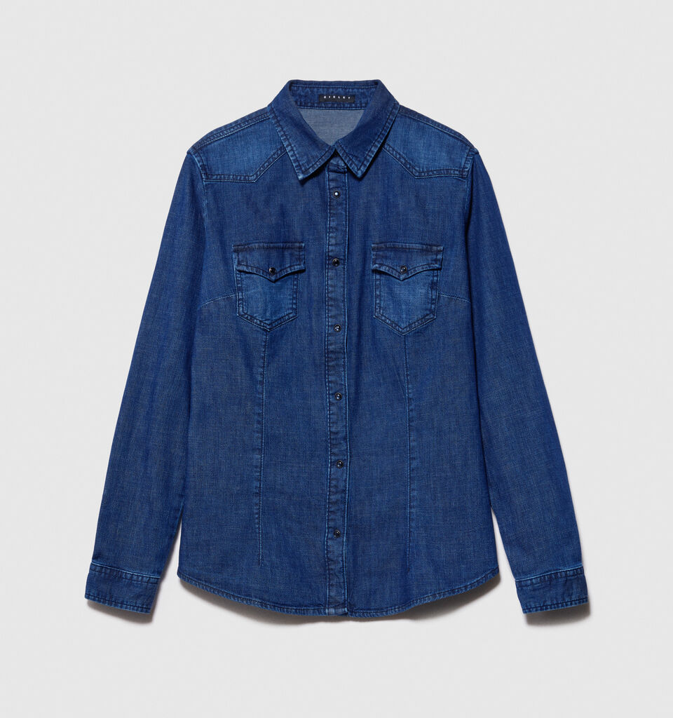 Chemise ajustée en jeans - chemises pour femme - Bleu Foncé | Sisley image number 6